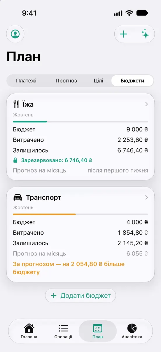 Бюджети з прогнозом на місяць